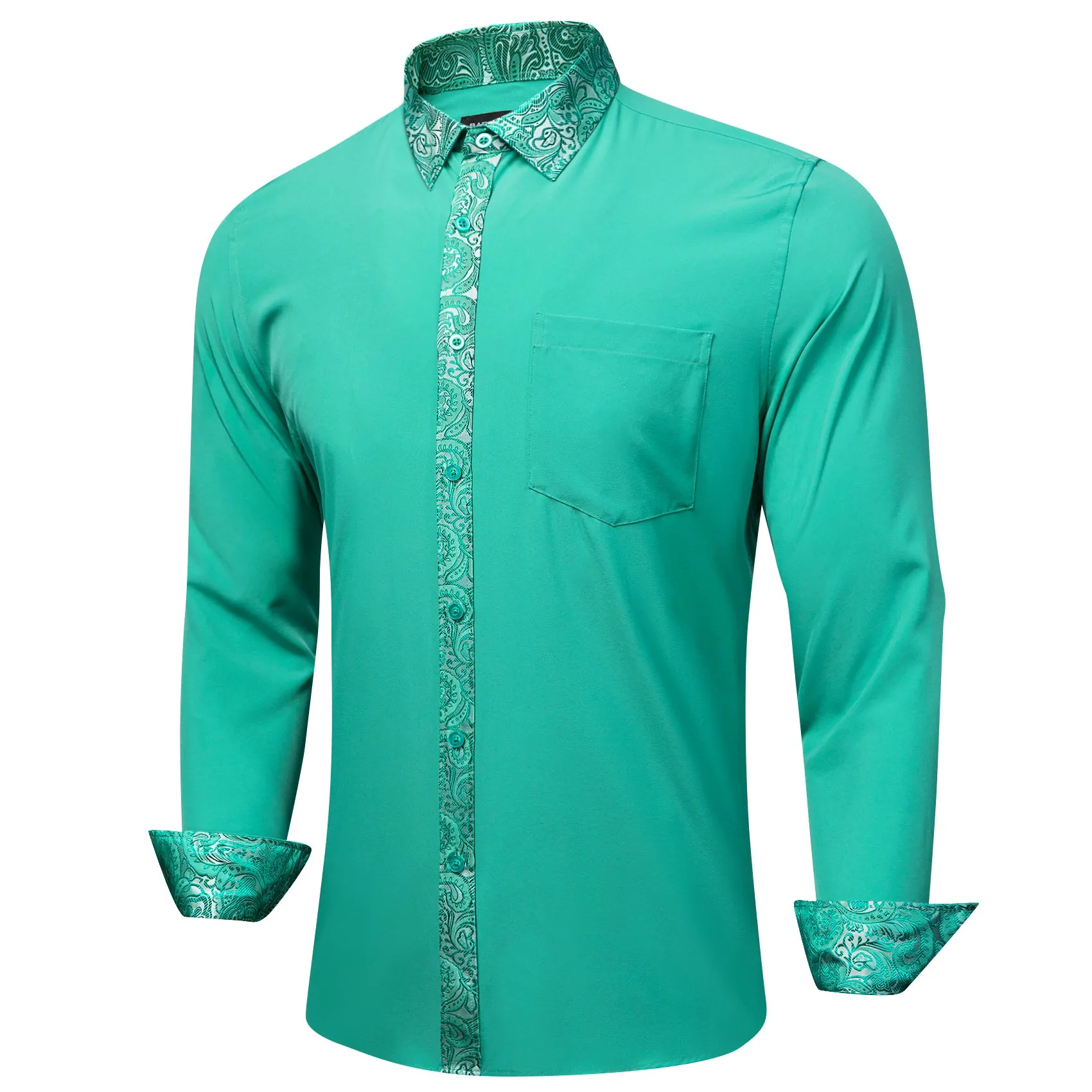 Barry.wang Aqua Silver Splicing Men's Business Shirt sold by Barrywang product image thumbnail 3