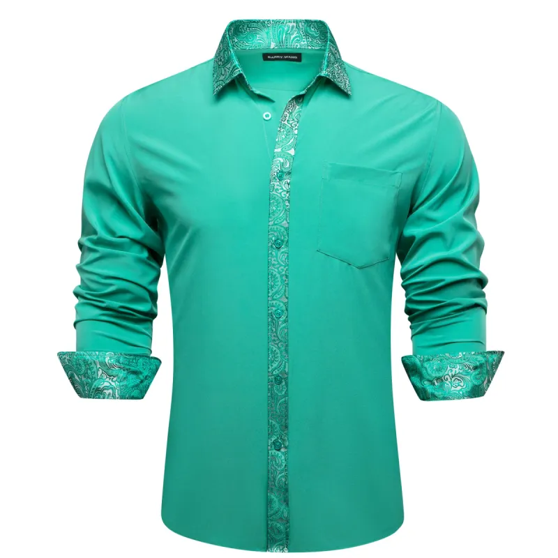 Barry.wang Aqua Silver Splicing Men's Business Shirt sold by Barrywang