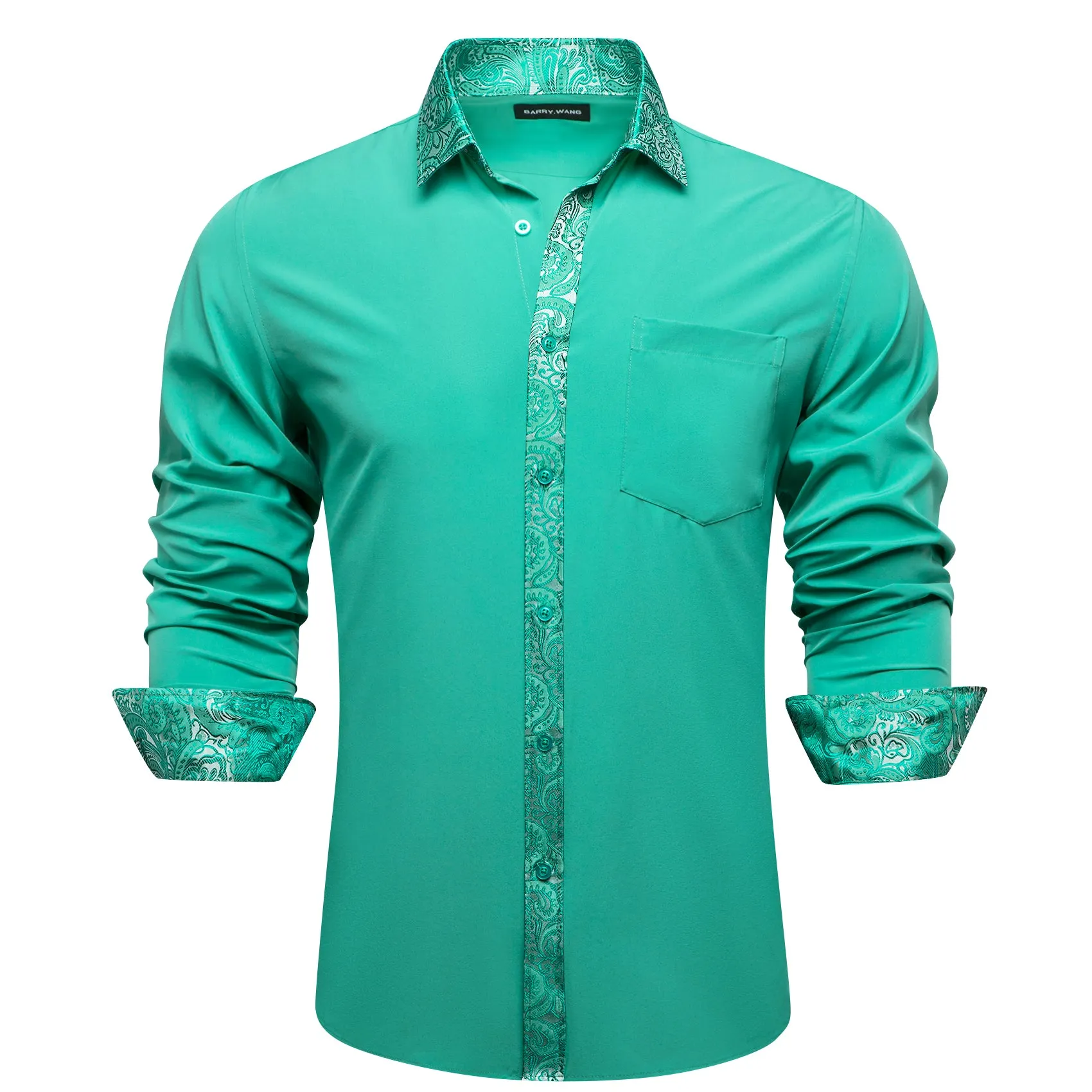 Barry.wang Aqua Silver Splicing Men's Business Shirt sold by Barrywang