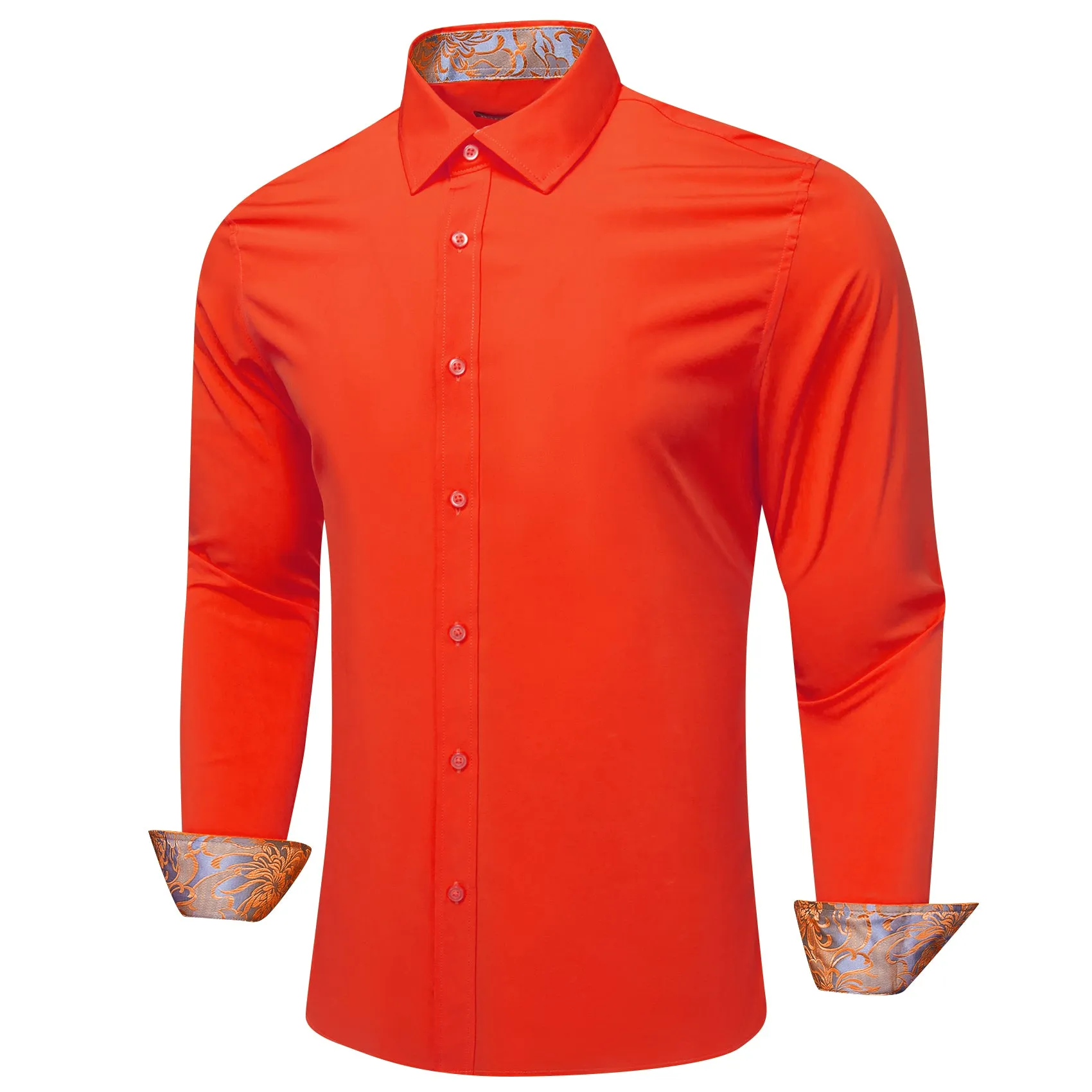 Barry Wang Formal Red Orange Shirt Splicing Men's Paisley Cuffs Shirt sold by Barrywang product image thumbnail 2