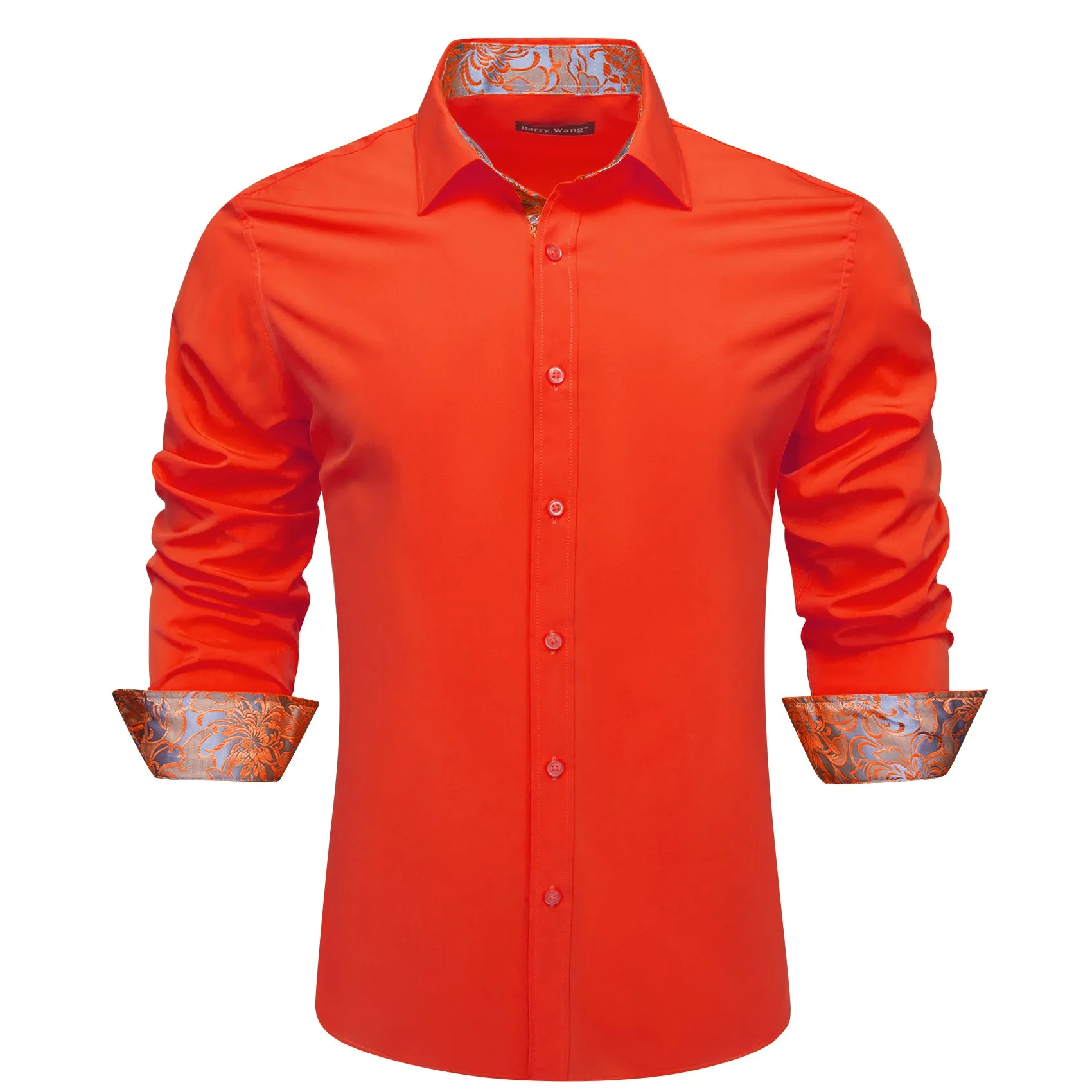 Barry Wang Formal Red Orange Shirt Splicing Men's Paisley Cuffs Shirt sold by Barrywang