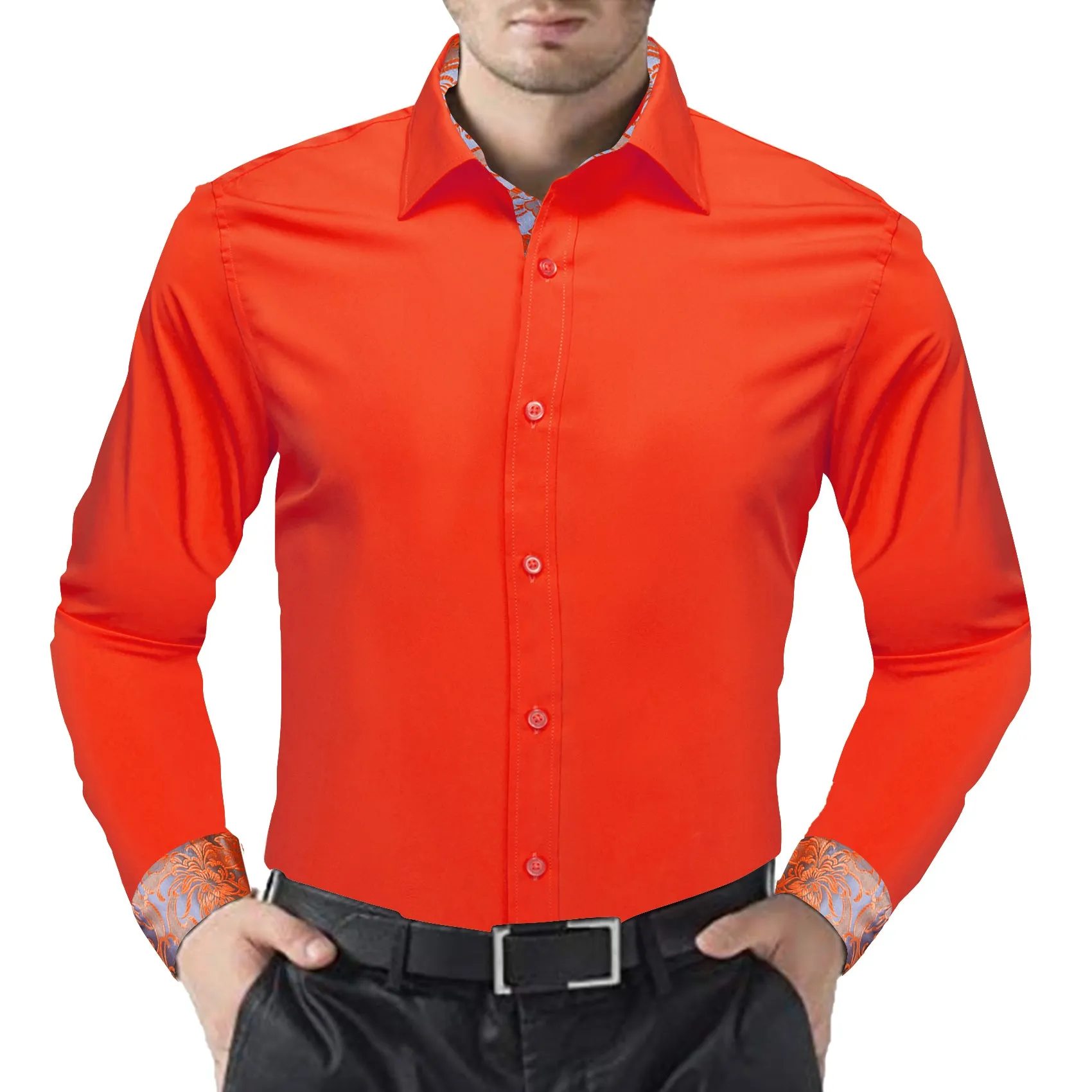 Barry Wang Formal Red Orange Shirt Splicing Men's Paisley Cuffs Shirt sold by Barrywang product image thumbnail 3