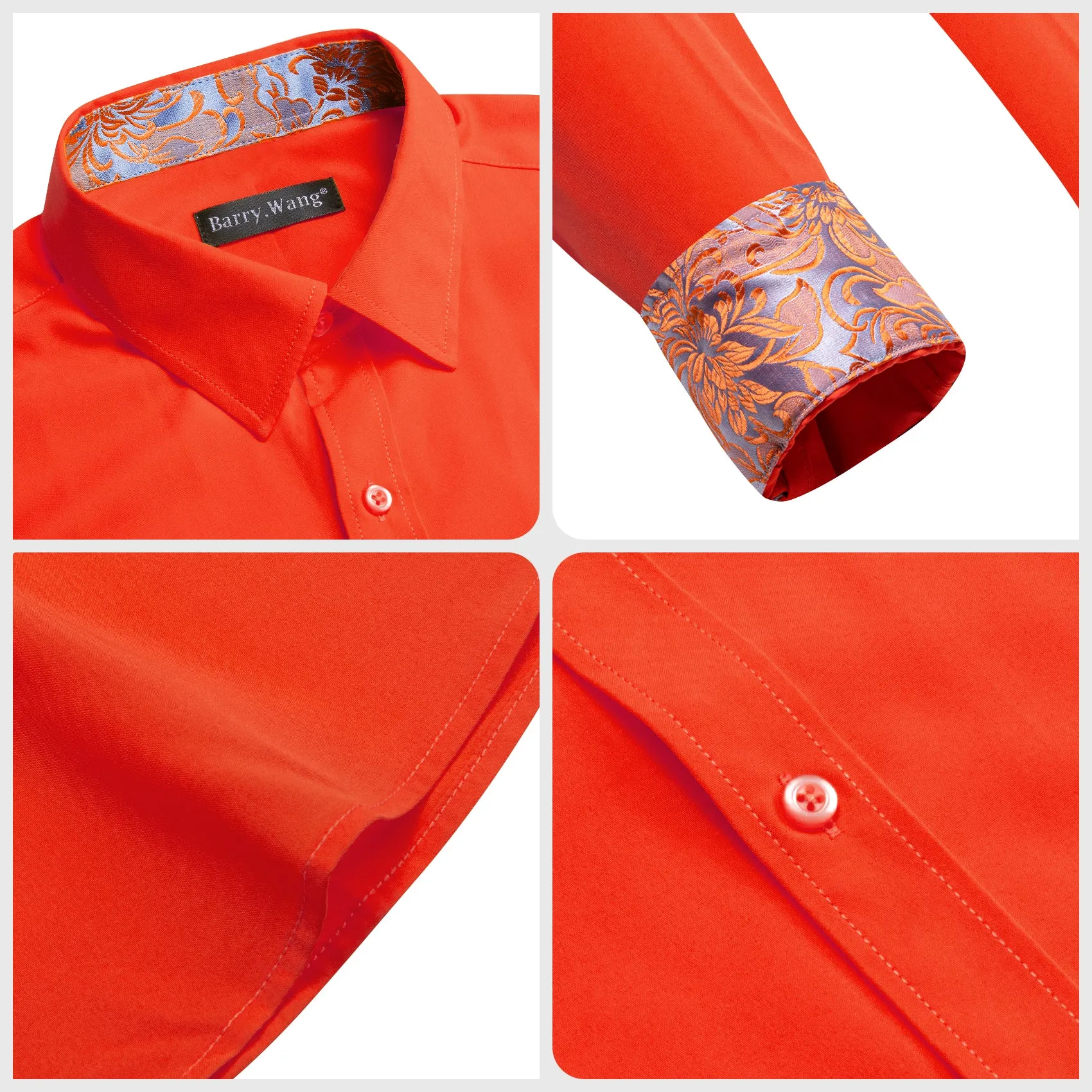 Barry Wang Formal Red Orange Shirt Splicing Men's Paisley Cuffs Shirt sold by Barrywang product image thumbnail 5