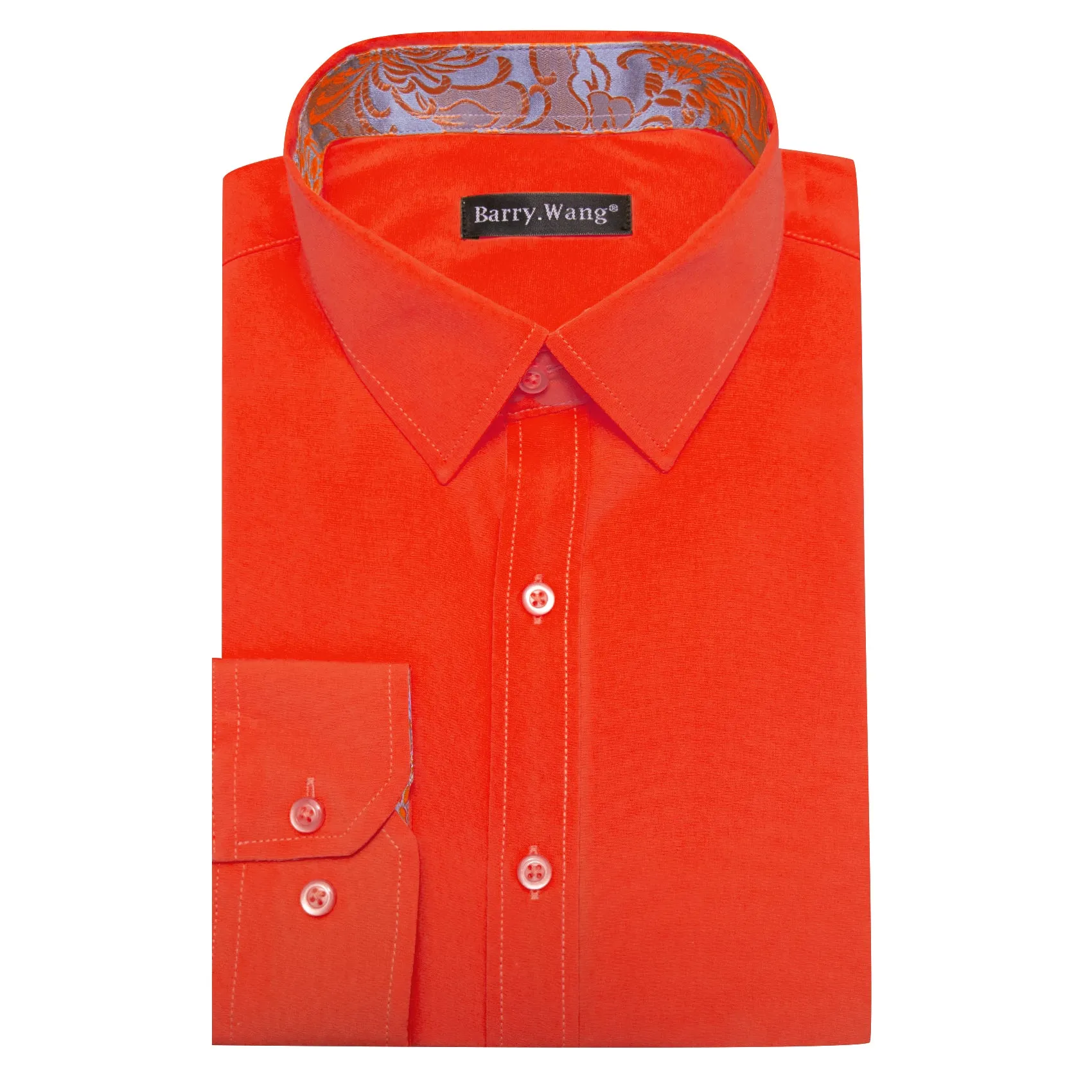 Barry Wang Formal Red Orange Shirt Splicing Men's Paisley Cuffs Shirt sold by Barrywang product image thumbnail 4