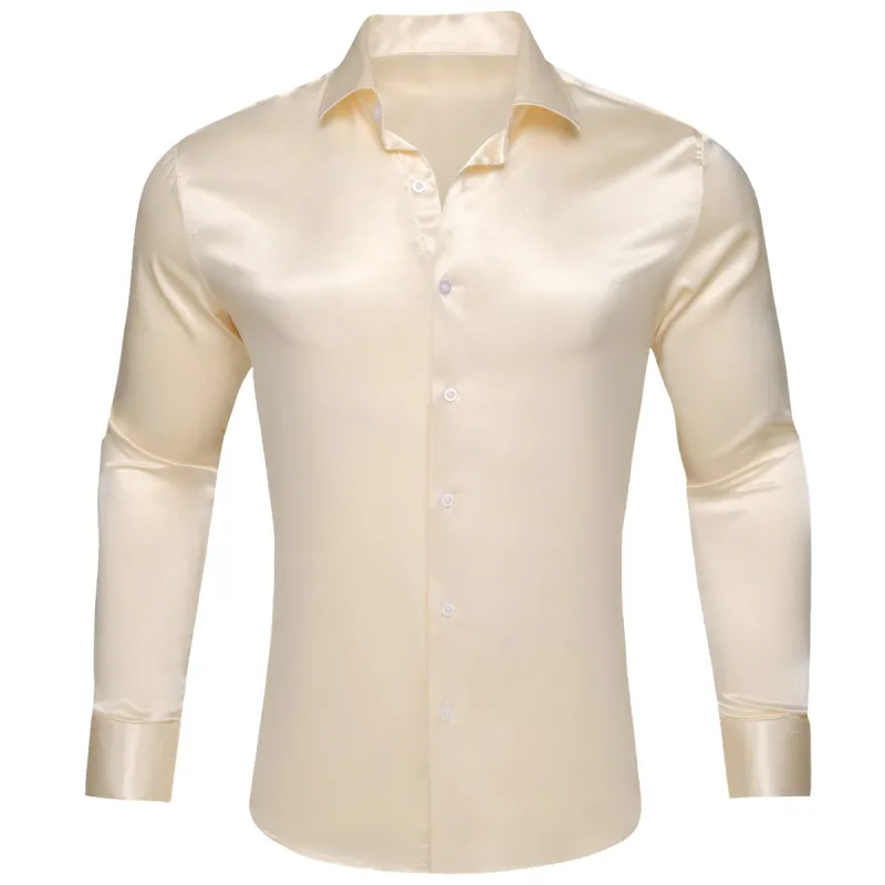 Barry Wang Silk Button Down Champagne Shirt Vanilla Solid Silk Shirt sold by Barrywang