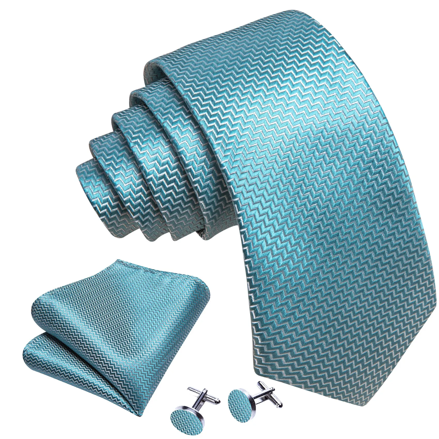 Barry Wang Pale Blue Ripple Silk 63 Inches Extra Long Mens Necktie Set sold by Barrywang product image thumbnail 4