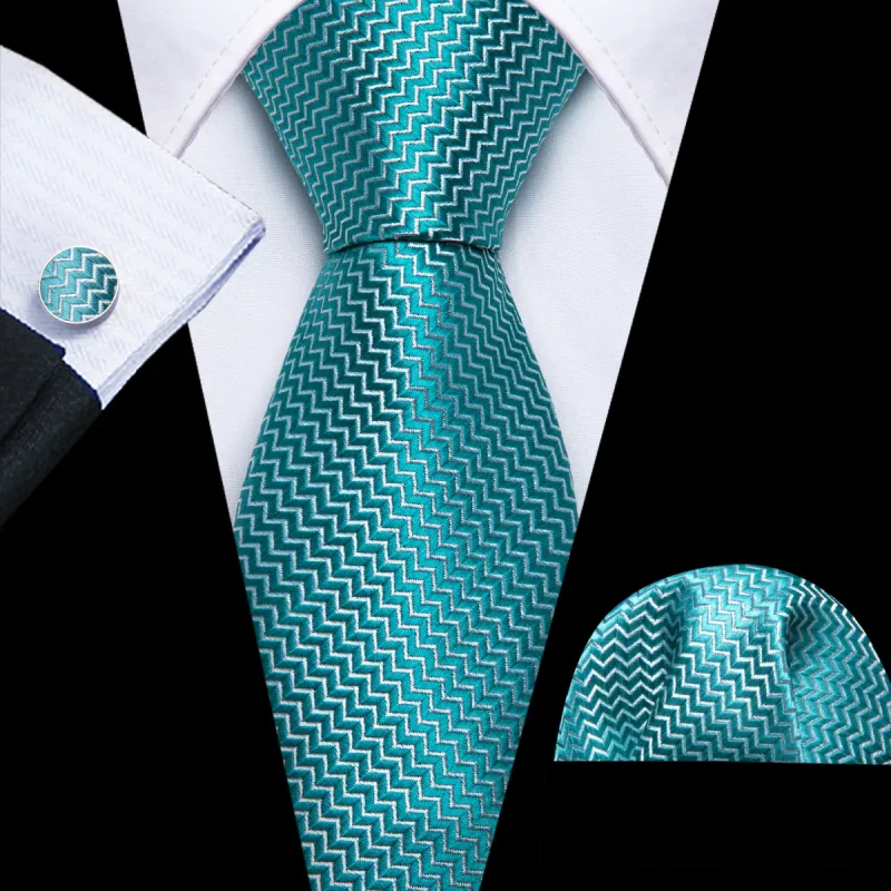 Barry Wang Pale Blue Ripple Silk 63 Inches Extra Long Mens Necktie Set sold by Barrywang
