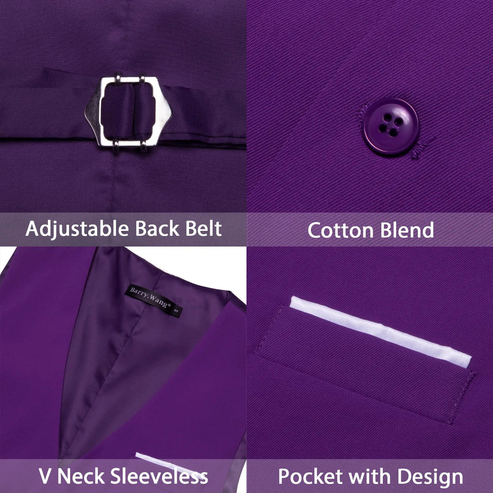 Barry. Wang Wedding Vest Solid Dark Purple Mens Button V-Neck Waistcoat sold by Barrywang product image thumbnail 3