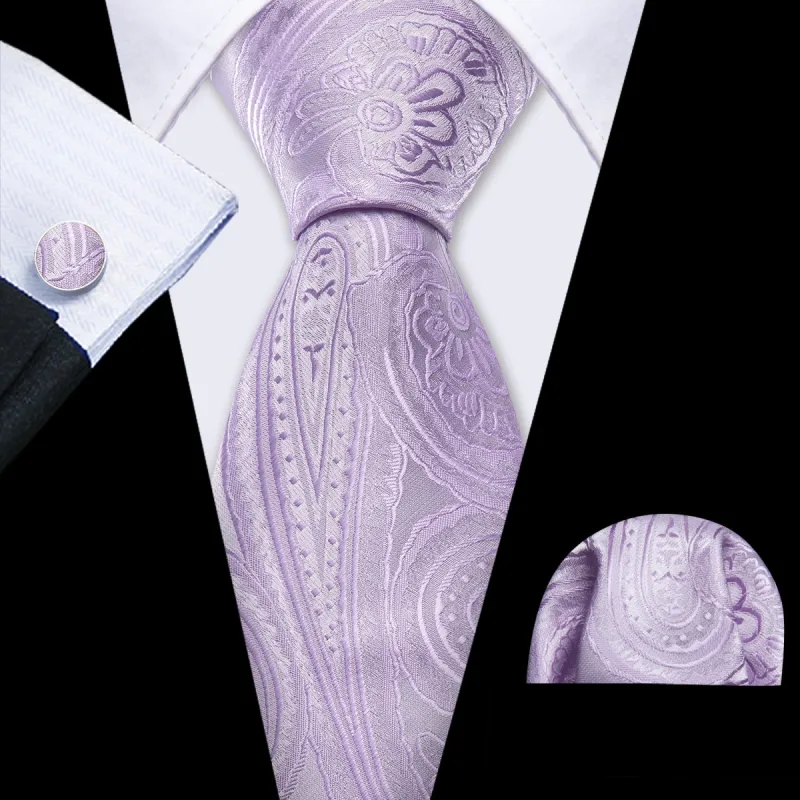 Mist Violet Paisley Silk Tie Handkerchief Cufflinks Set sold by Barrywang