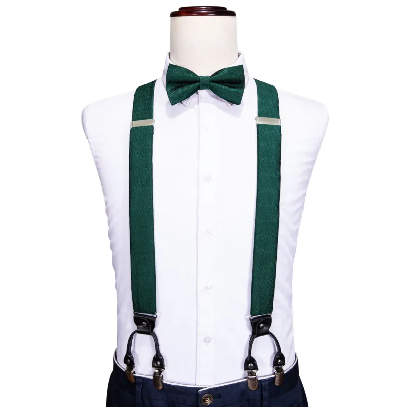 Barry. Wang Green Solid Y Back Adjustable Bow Tie Suspenders Set sold by Barrywang