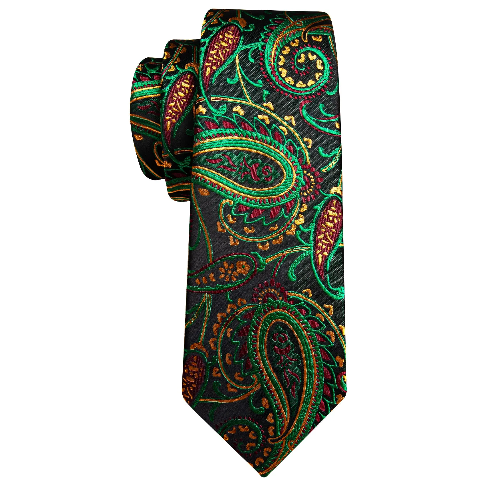 Barry Wang Black TIe Green Yellow Paisley Silk Tie Handkerchief Cufflinks Set sold by Barrywang product image thumbnail 4