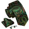Barry Wang Black TIe Green Yellow Paisley Silk Tie Handkerchief Cufflinks Set sold by Barrywang
