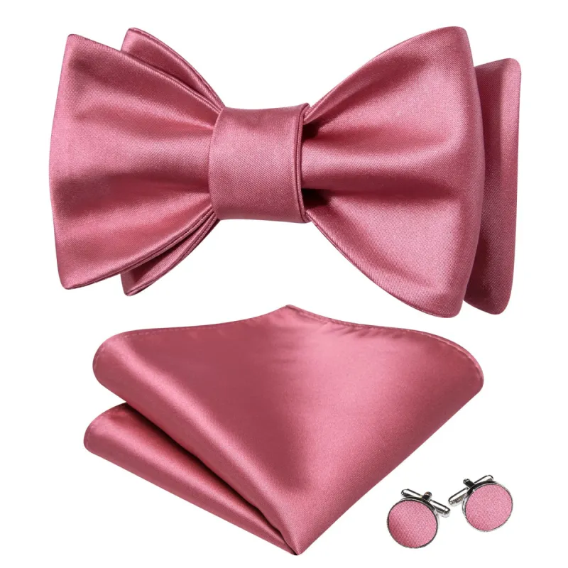 Barry. Wang Light Pink Tie Men's Self-Tied Bowtie Hanky Cufflinks Set sold by Barrywang