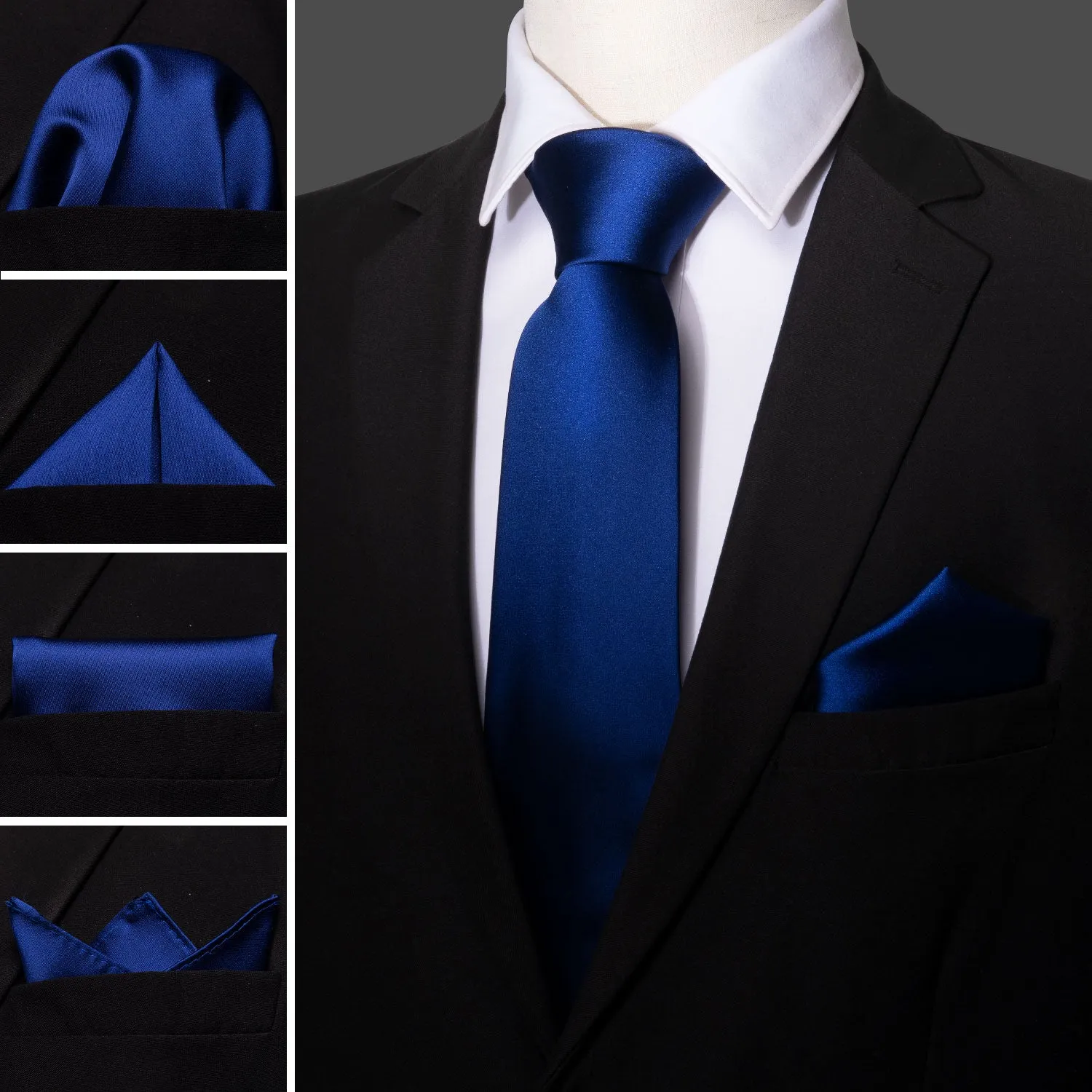 Barry. Wang Blue Tie Sapphire Solid Men's Silk Tie Set with Lapel Pin Brooch sold by Barrywang product image thumbnail 2