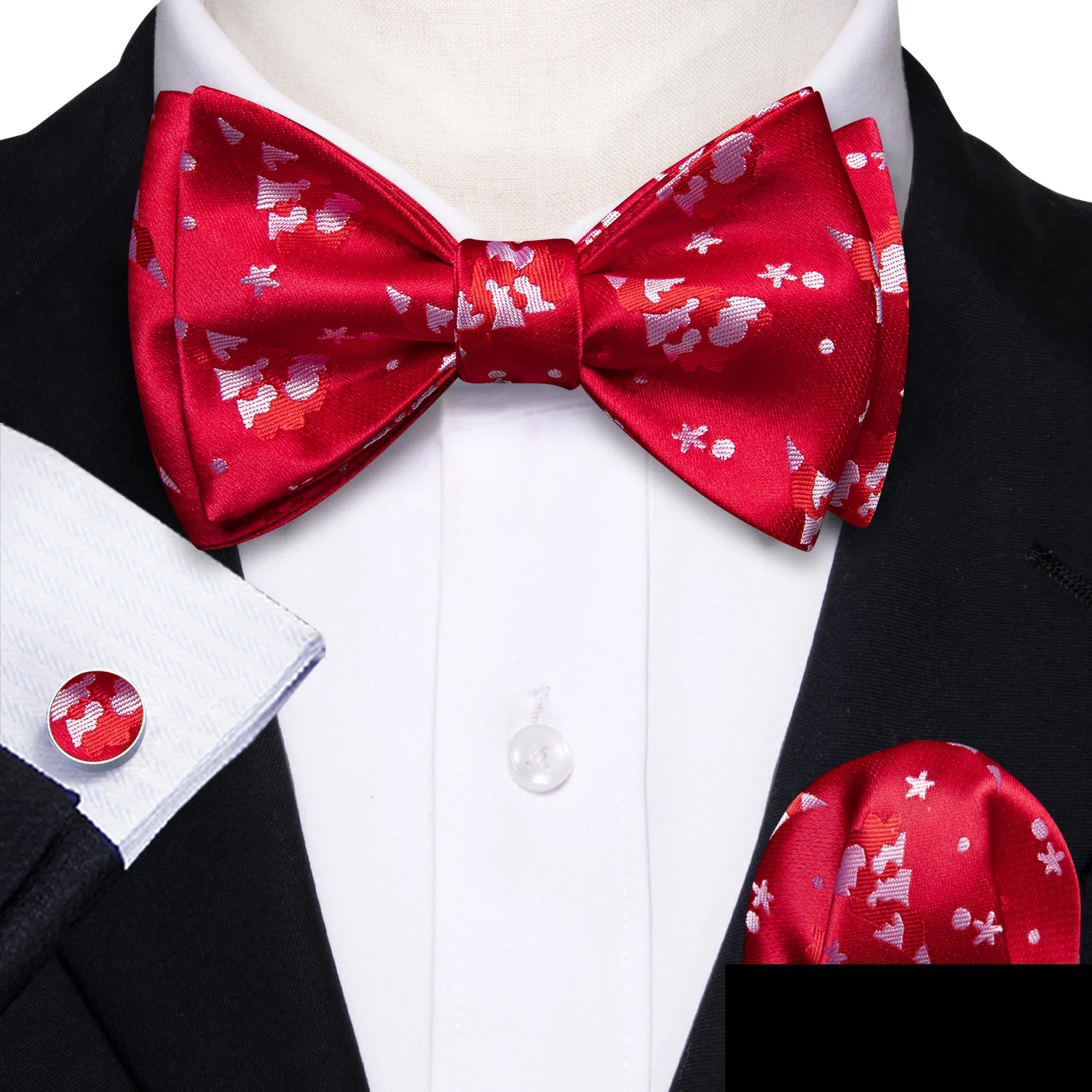 Christmas Red White Xmas Tree Self Tied Bow Tie Hanky Cufflinks Set sold by Barrywang product image thumbnail 2
