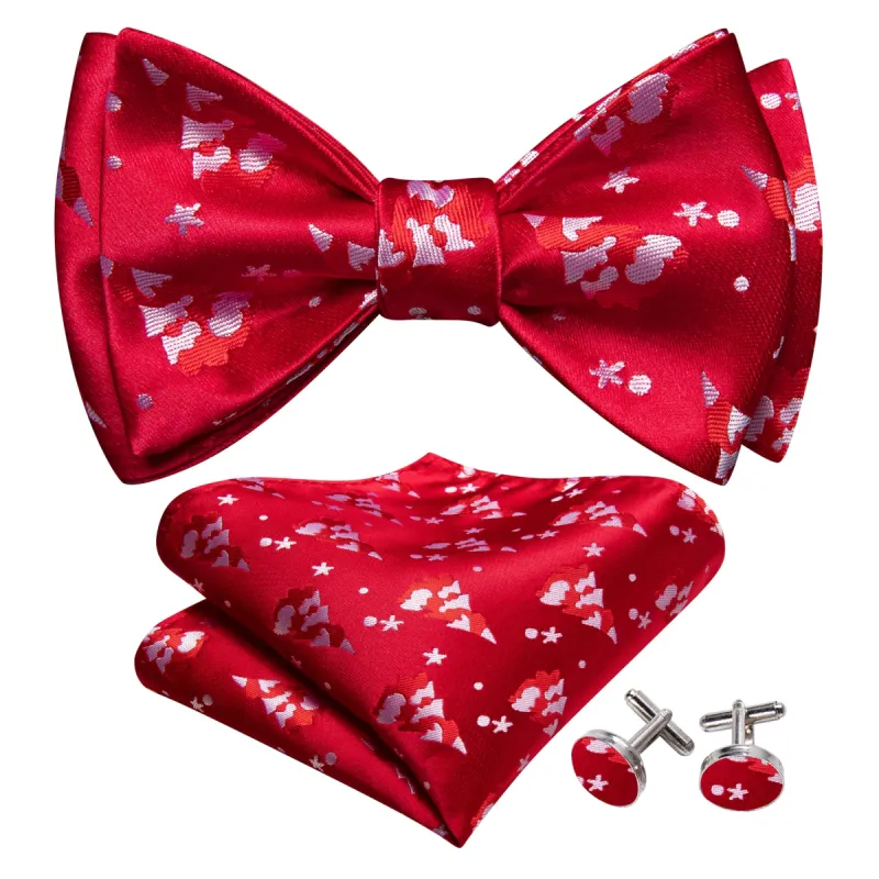 Christmas Red White Xmas Tree Self Tied Bow Tie Hanky Cufflinks Set sold by Barrywang