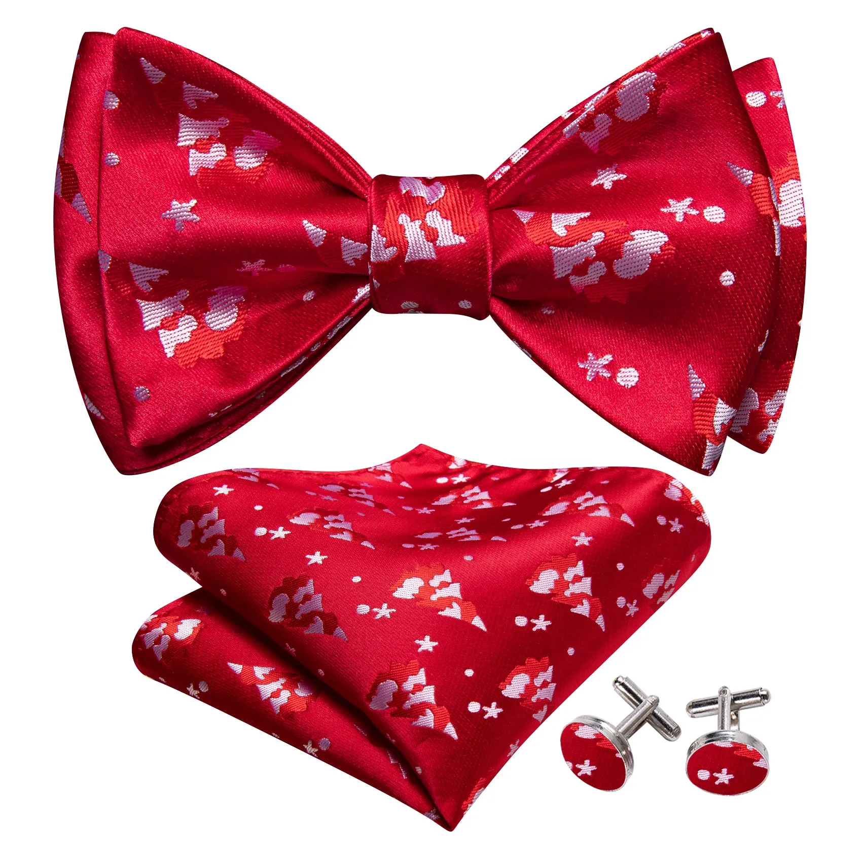 Christmas Red White Xmas Tree Self Tied Bow Tie Hanky Cufflinks Set sold by Barrywang