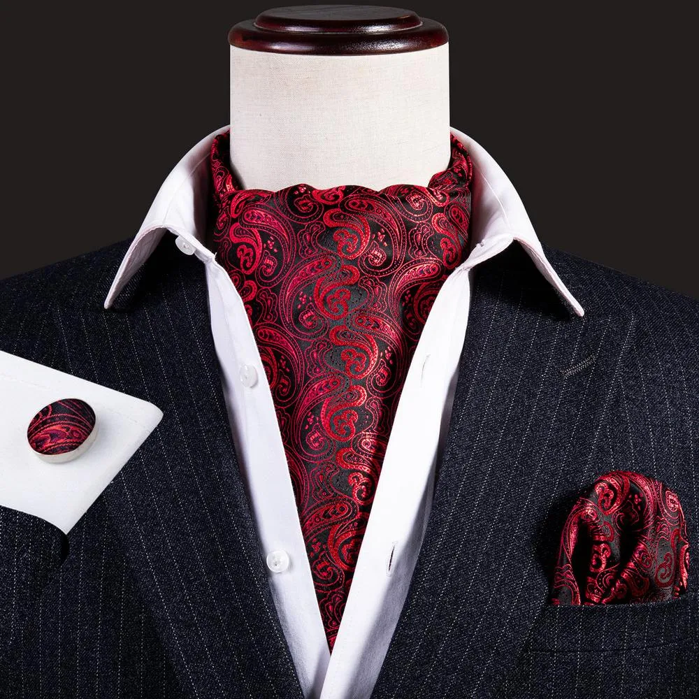 Barry. Wang Red Paisley Ascot Handkerchief Cufflinks sold by Barrywang