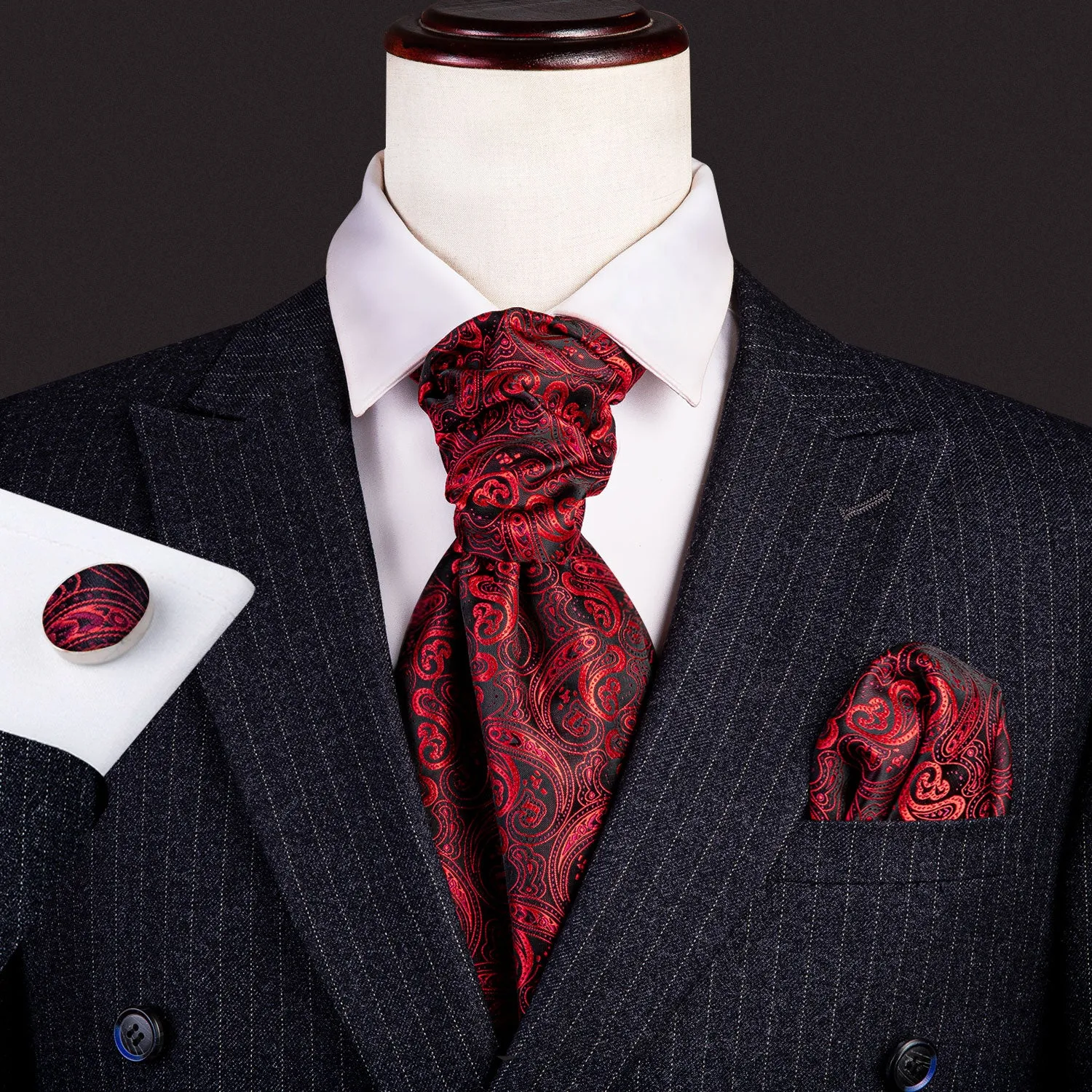 Barry. Wang Red Paisley Ascot Handkerchief Cufflinks sold by Barrywang product image thumbnail 2