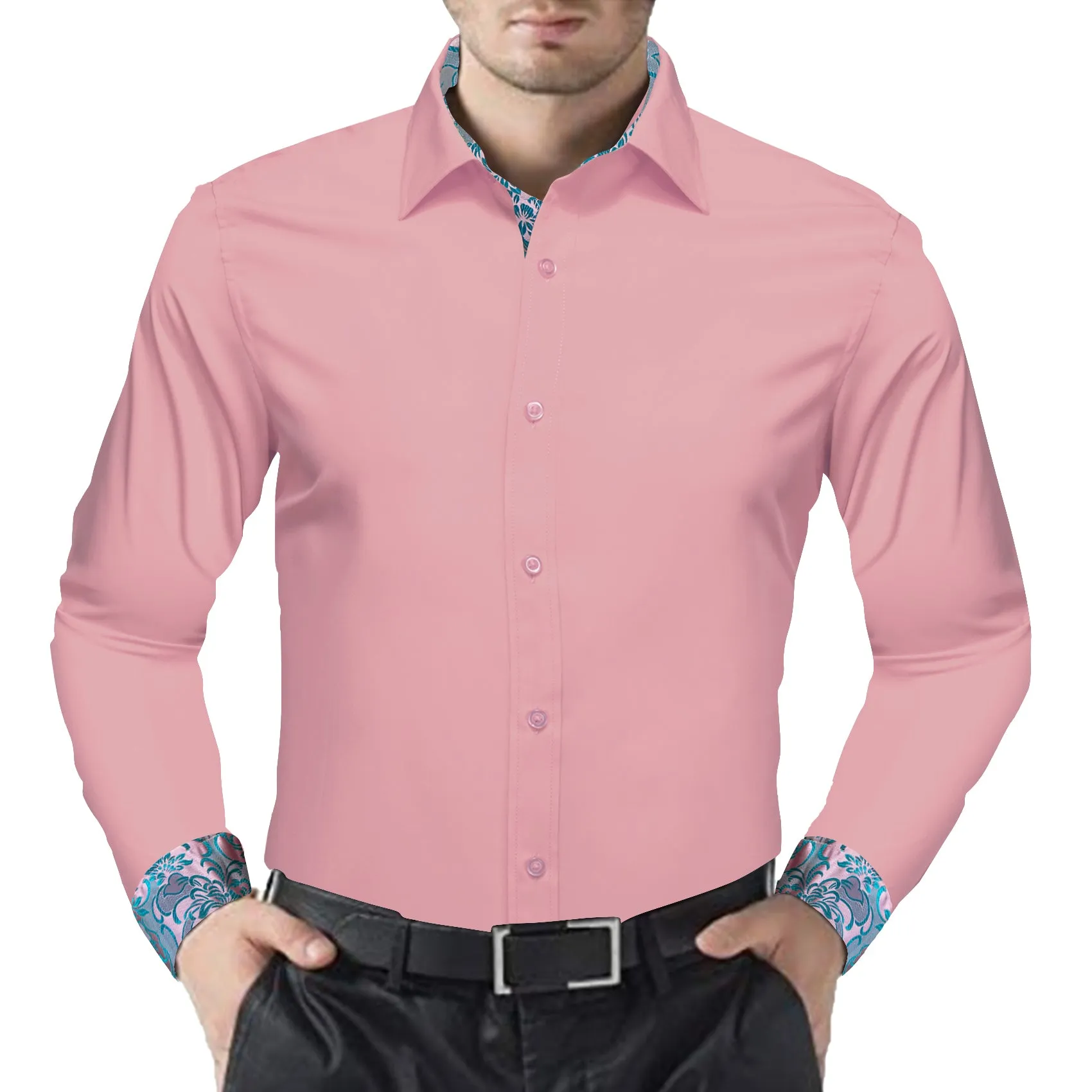 Barry.wang Formal Pink Blue Splicing Men's Business Shirt sold by Barrywang product image thumbnail 3