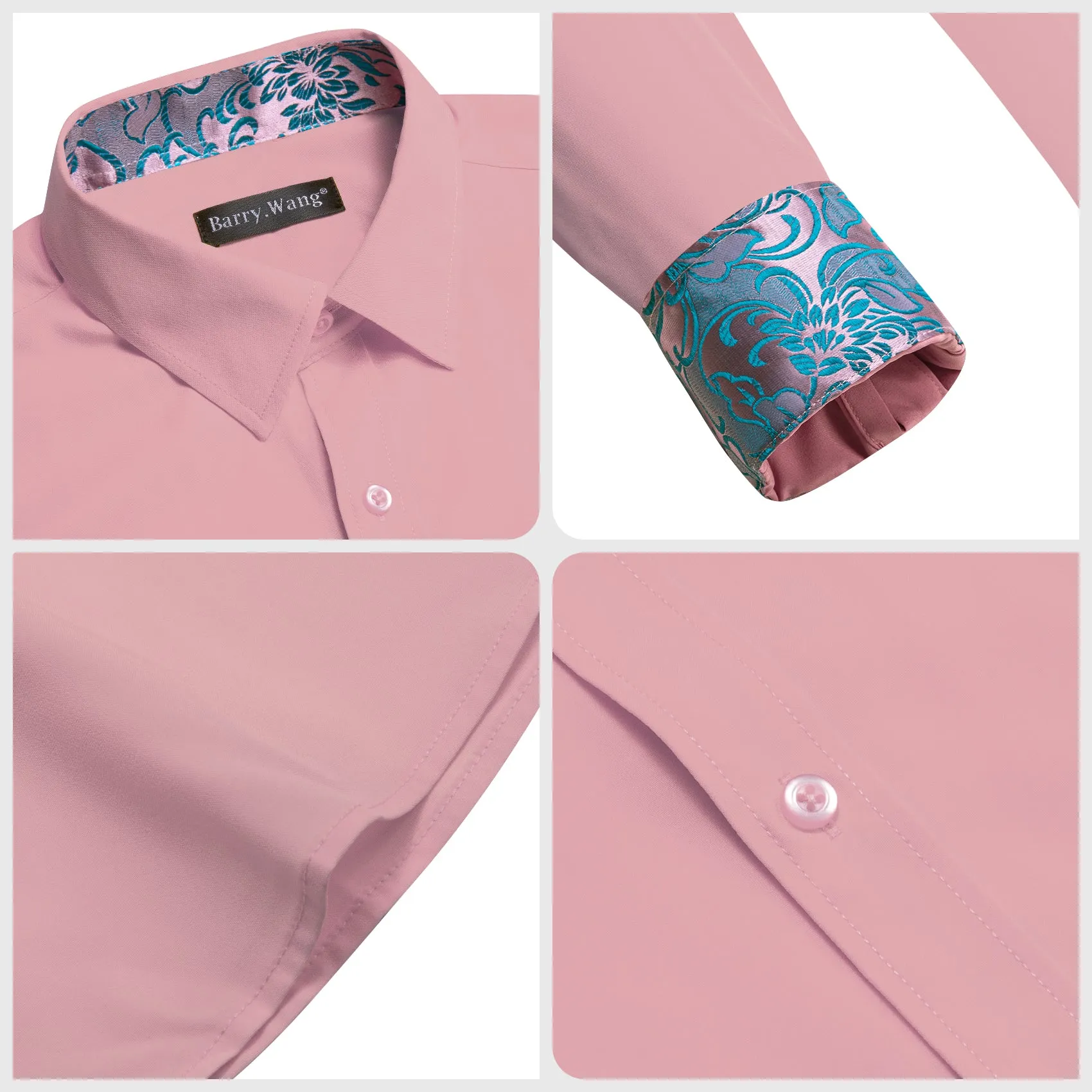 Barry.wang Formal Pink Blue Splicing Men's Business Shirt sold by Barrywang product image thumbnail 5