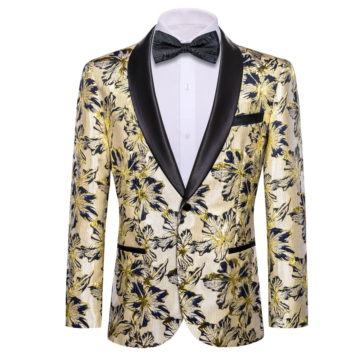 Barry.wang Shawl Collar Suit Black Gold Floral Men's Suit Jacket sold by Barrywang