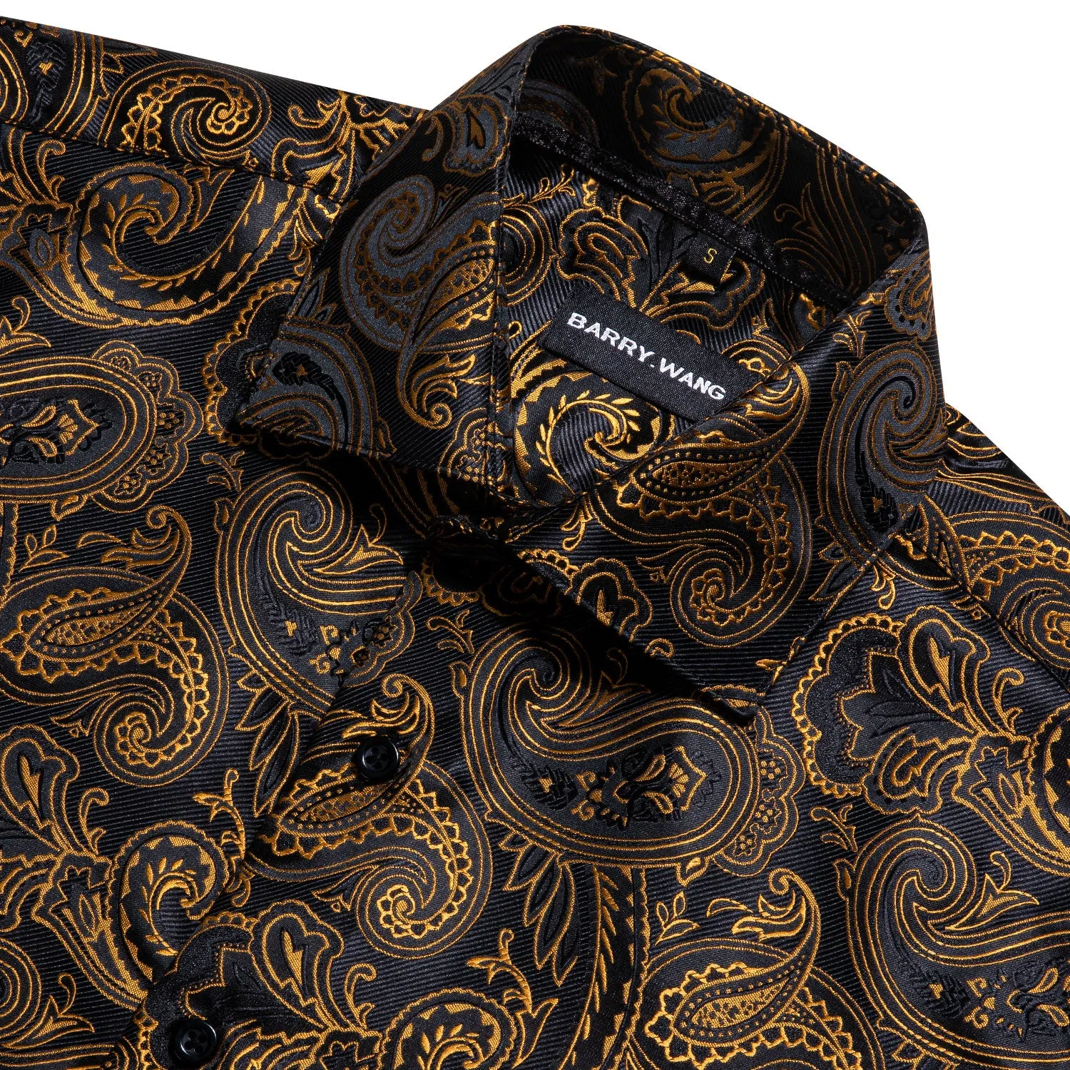Barry. Wang Men's Shirt Black Golden Silk Paisley Short Sleeve Shirt sold by Barrywang product image thumbnail 4