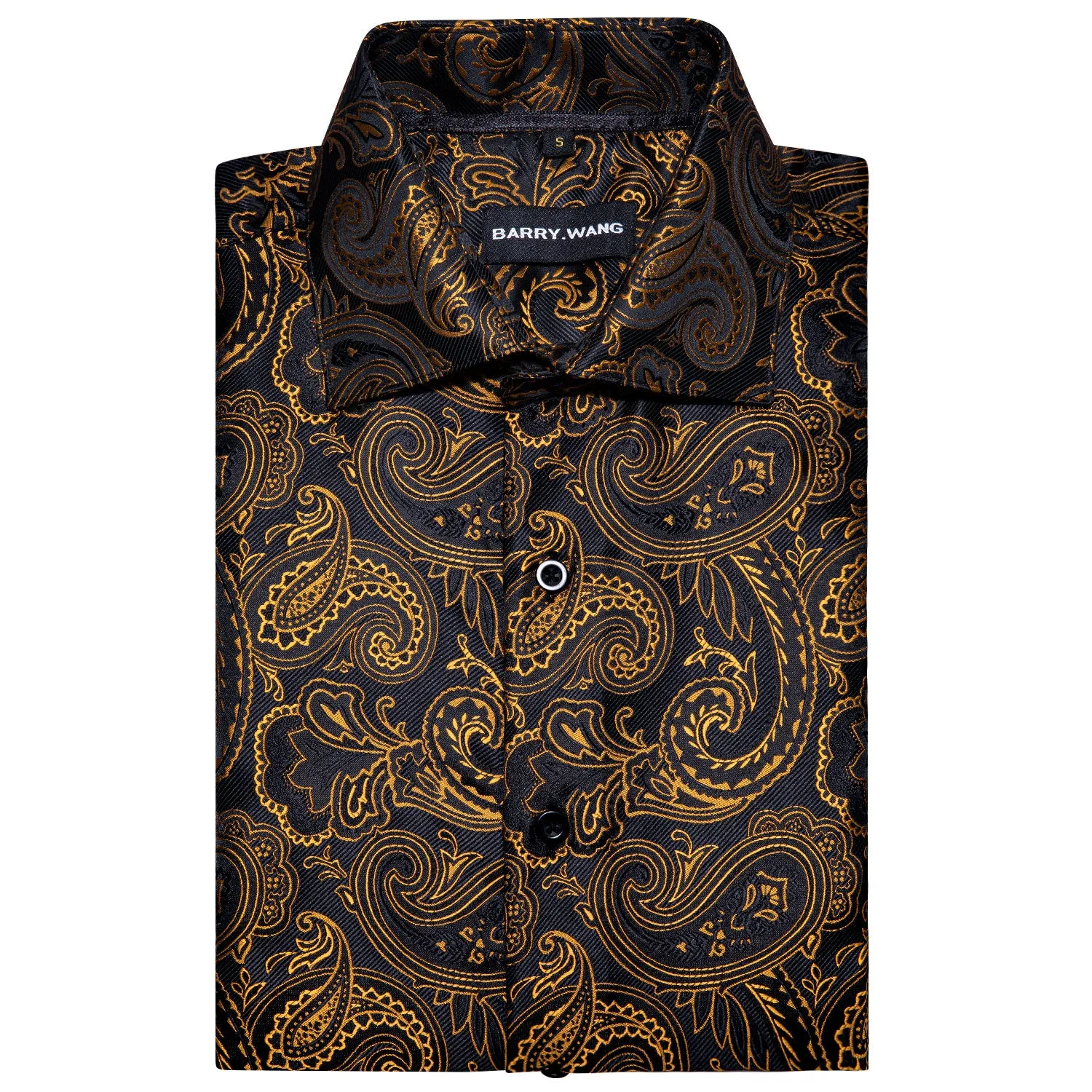 Barry. Wang Men's Shirt Black Golden Silk Paisley Short Sleeve Shirt sold by Barrywang product image thumbnail 3
