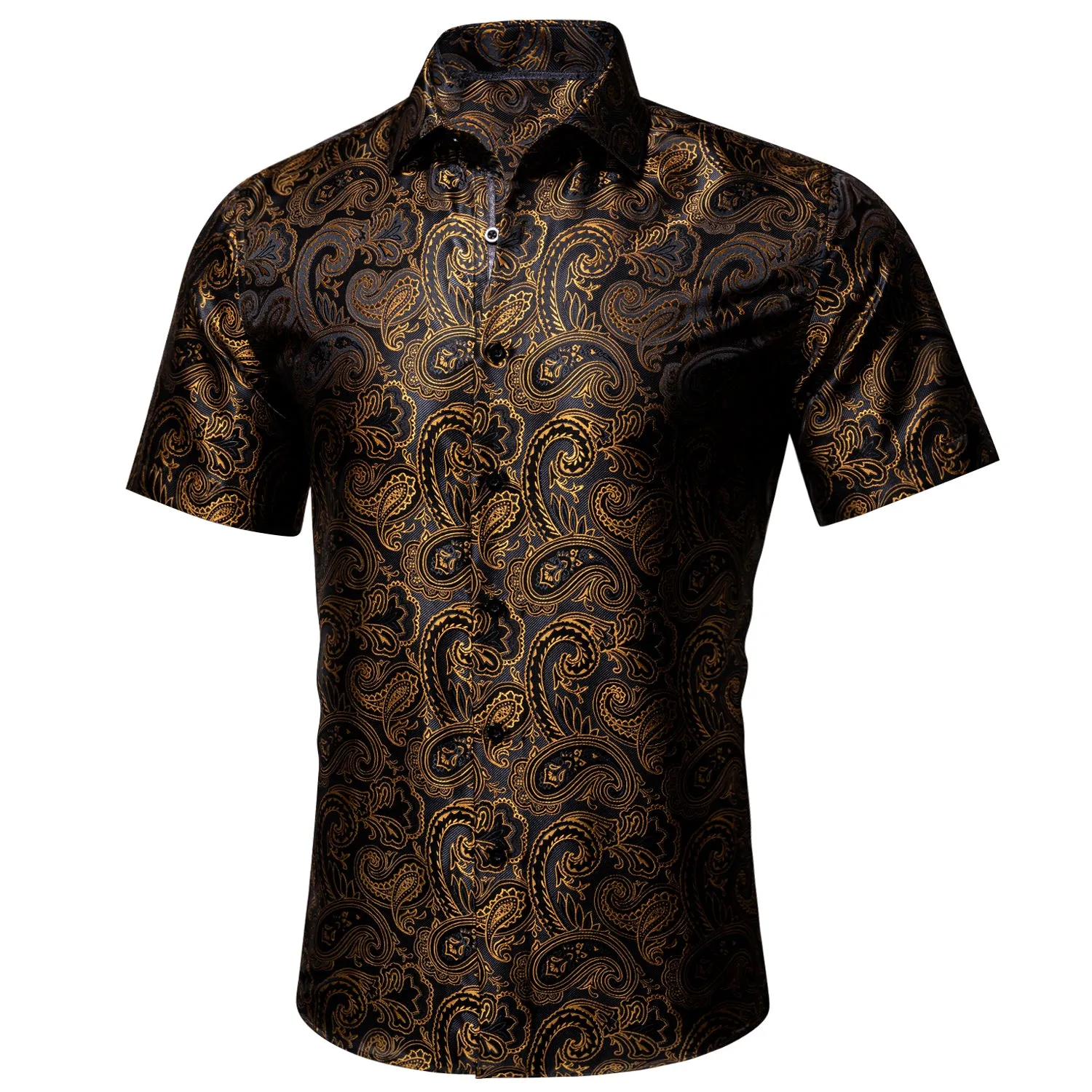Barry. Wang Men's Shirt Black Golden Silk Paisley Short Sleeve Shirt sold by Barrywang product image thumbnail 2