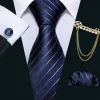 Barry. Wang Blue Tie Golden Striped Men's Tie Set with Lapel Pin Brooch sold by Barrywang