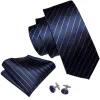Barry. Wang Blue Tie Golden Striped Men's Tie Set with Lapel Pin Brooch sold by Barrywang