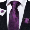 Barry Wang Purple Mens Ties Black Paisley Silk Wedding Necktie Set sold by Barrywang
