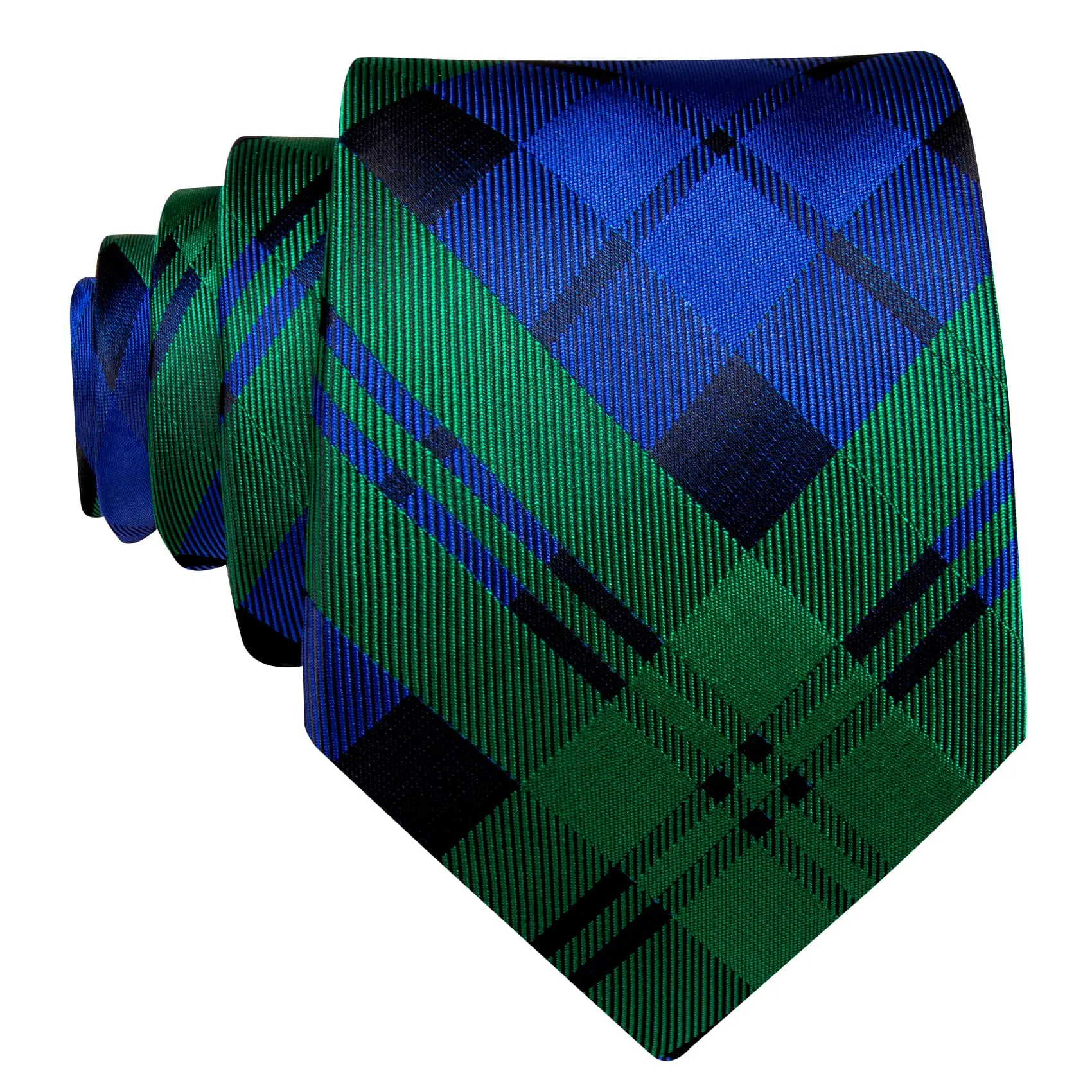 Barry Wang Men's Checkered Necktie Green Blue Tie Hanky Cufflinks Set sold by Barrywang product image thumbnail 4