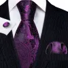 Barry Wang Purple Mens Ties Black Paisley Silk Wedding Necktie Set sold by Barrywang