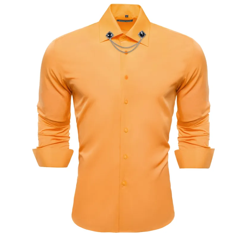 Barry. Wang Men's Shirt Dark Orange Solid Silk Shirt with Collar Pin sold by Barrywang
