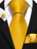 Barry Wang Gold Yellow Solid Silk Mens Tie Pocket Square Cufflinks Set sold by Barrywang