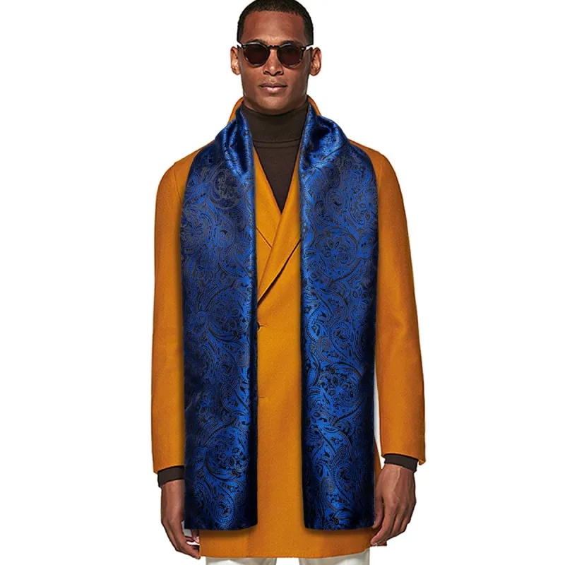 Barry Wang Silk Winter Scarf Mens Scarf Luxury Blue Black Floral Scarf sold by Barrywang