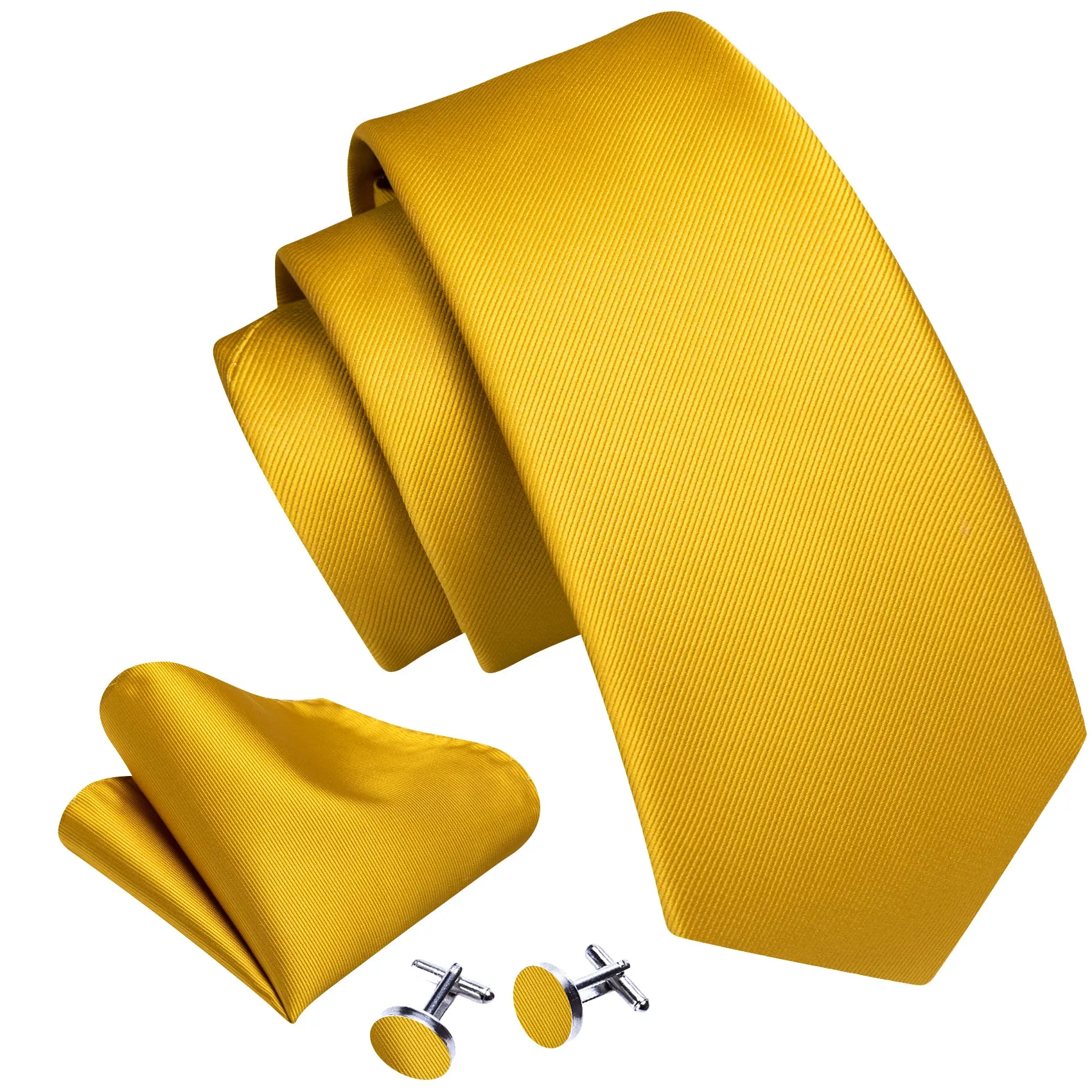 Barry Wang Gold Yellow Solid Silk Mens Tie Pocket Square Cufflinks Set sold by Barrywang product image thumbnail 2