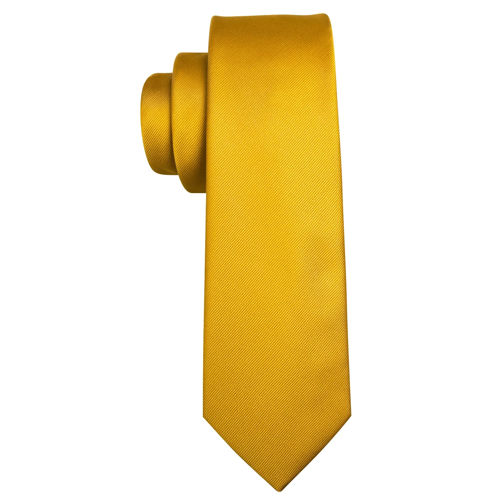 Barry Wang Gold Yellow Solid Silk Mens Tie Pocket Square Cufflinks Set sold by Barrywang product image thumbnail 3