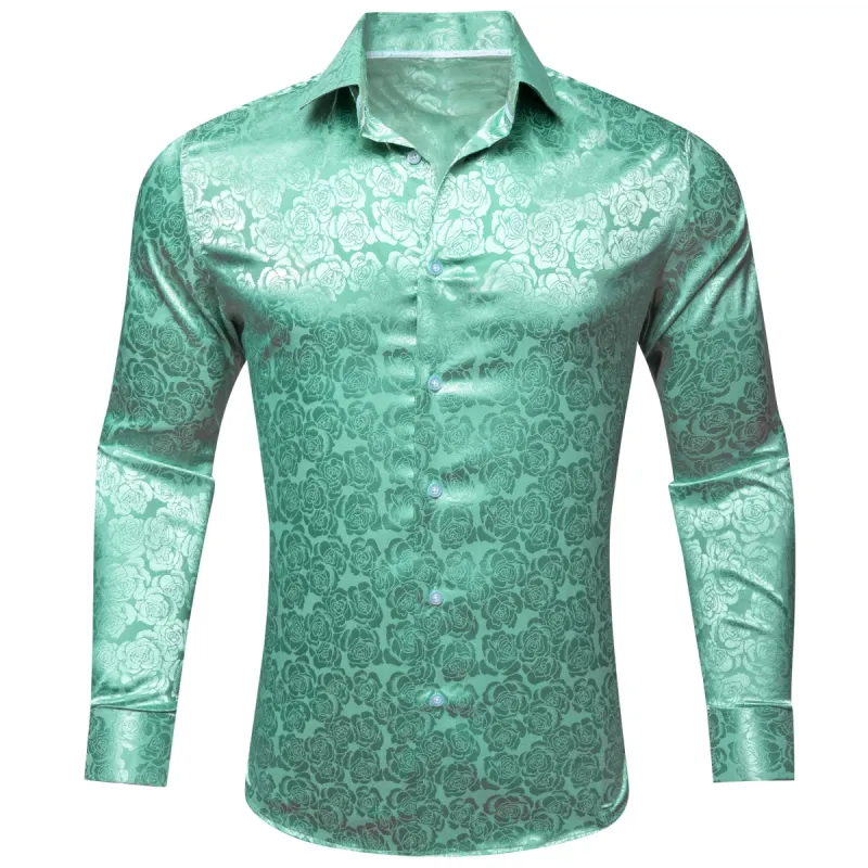 Barry.wang Aqua Print Flower Silk Men's Shirt sold by Barrywang