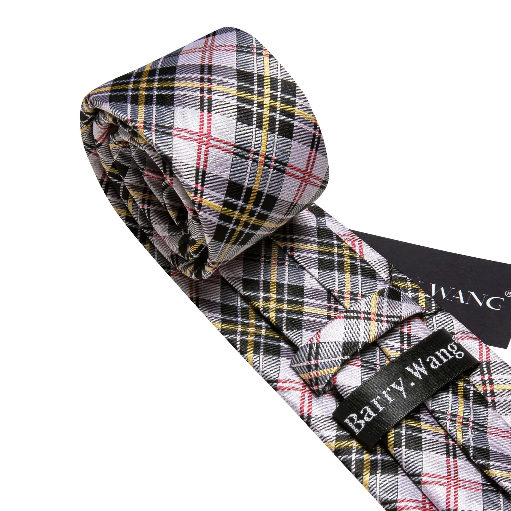 Barry. Wang Black White Grey Yellow Checkered Ties Hanky Cufflinks Set sold by Barrywang product image thumbnail 4