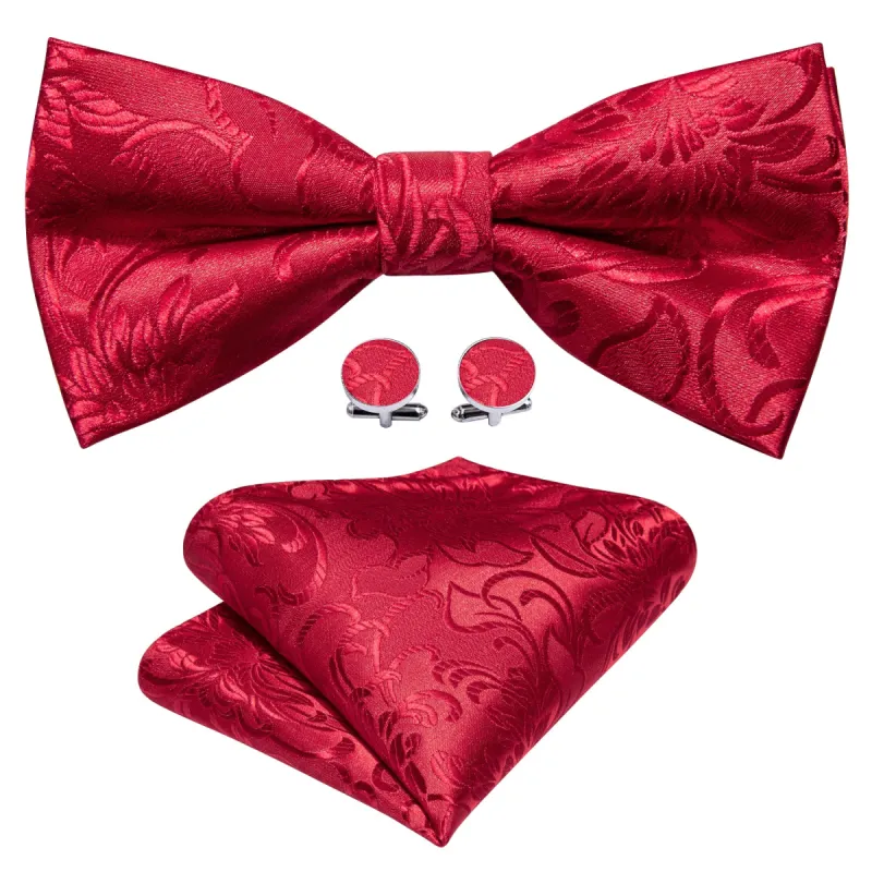 Barry. Wang Red Paisley Pre-tied Bow Tie Hanky Cufflinks Set sold by Barrywang