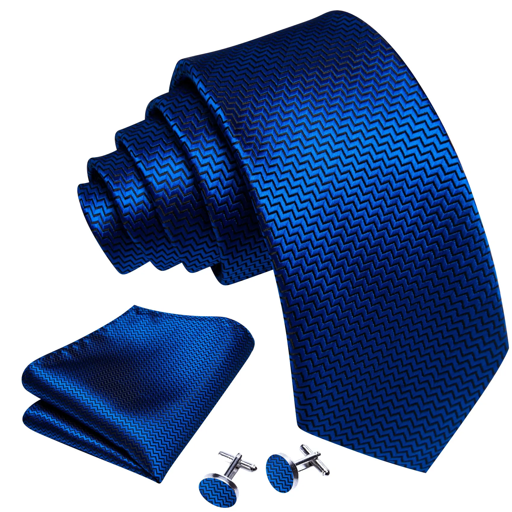 Barry Wang Extra Long Tie Cobalt Blue Silk Tie Pocket Square Cufflinks Set 63 Inches sold by Barrywang product image thumbnail 3