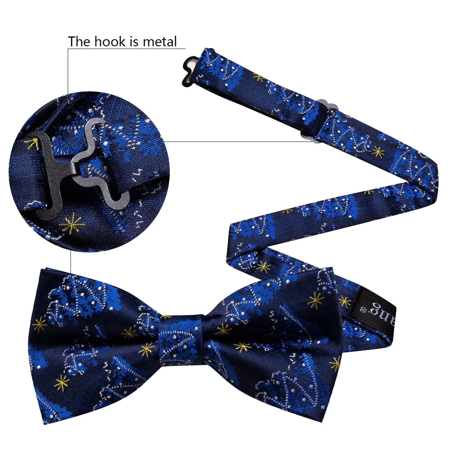 Barry Wang Christmas Blue White Xmas Tree Pre Tied Bow Tie Hanky Cufflinks Set sold by Barrywang product image thumbnail 4