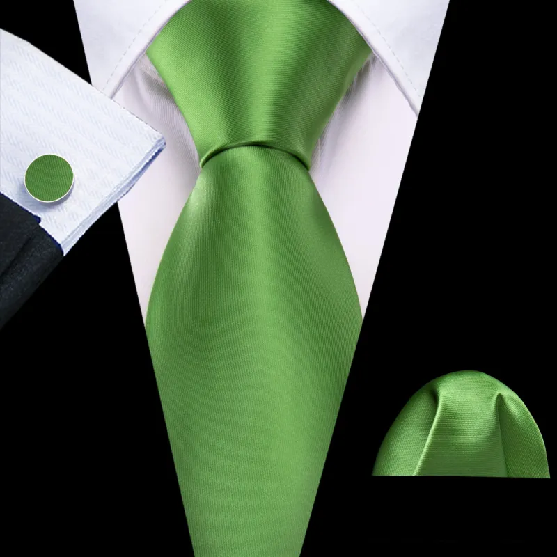 Barry Wang LimeGreen Cobalt Green Solid Silk Tie Handkerchief Cufflinks Set sold by Barrywang