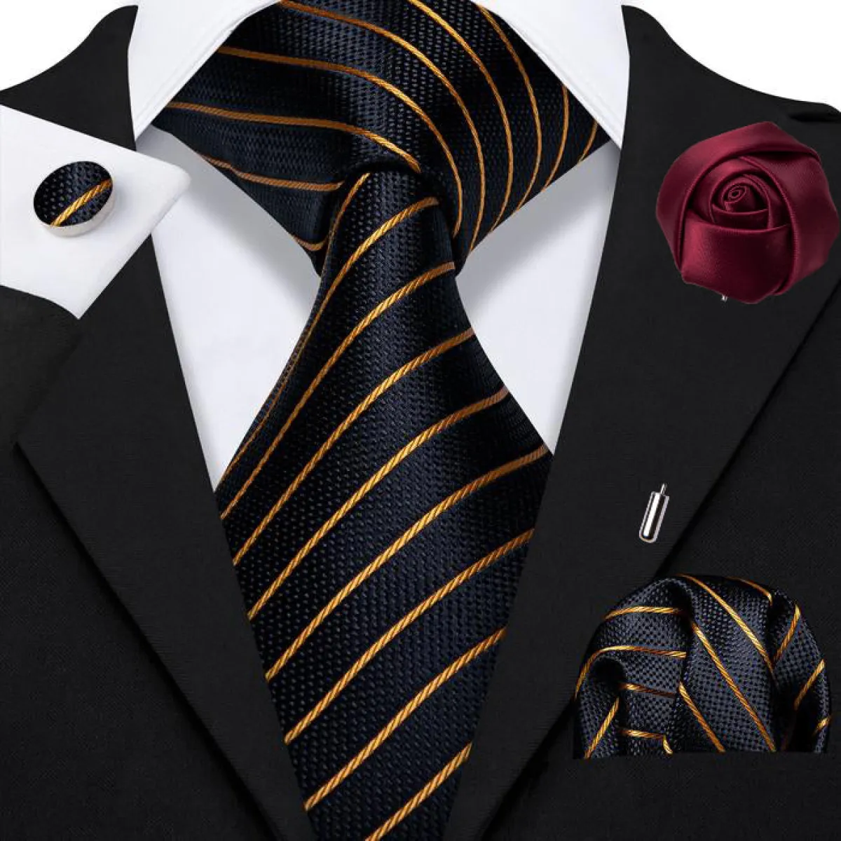 Mens Designer Ties Silk Woven Necktie Set: Navy Plaid Tie, Cufflinks, And Tie Clip In Gift Box Perfect For Him From Ddmyhome, $54.42