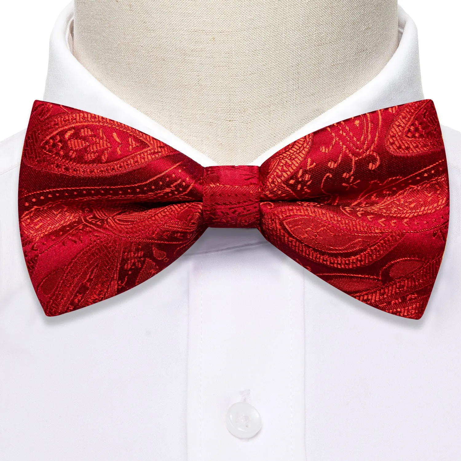 Barry. Wang Strong Red Paisley Pre-tied Bow Tie Hanky Cufflinks Set sold by Barrywang product image thumbnail 3