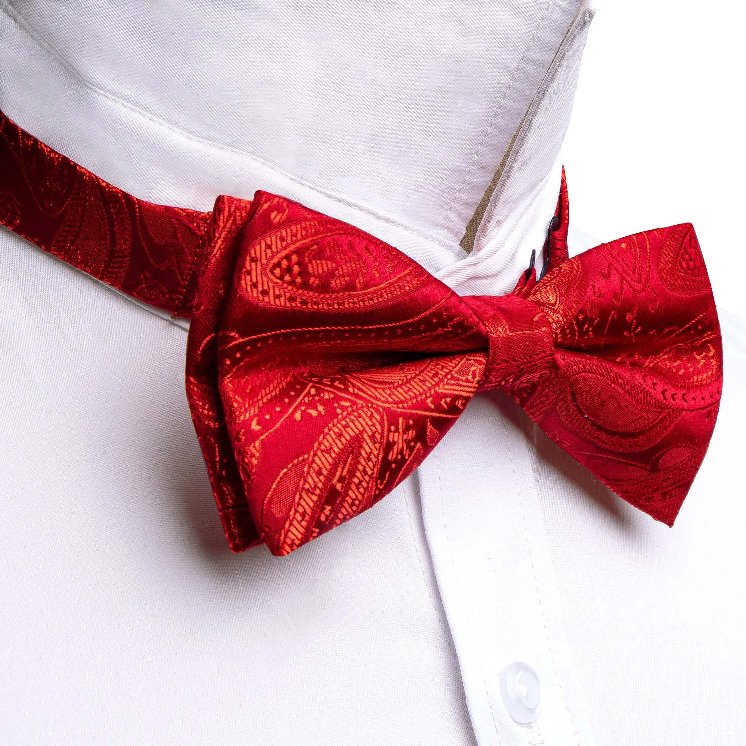 Barry. Wang Strong Red Paisley Pre-tied Bow Tie Hanky Cufflinks Set sold by Barrywang product image thumbnail 5