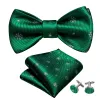Christmas Green White Snowflake Silk Self Tie Bow Tie Hanky Cufflinks Set sold by Barrywang