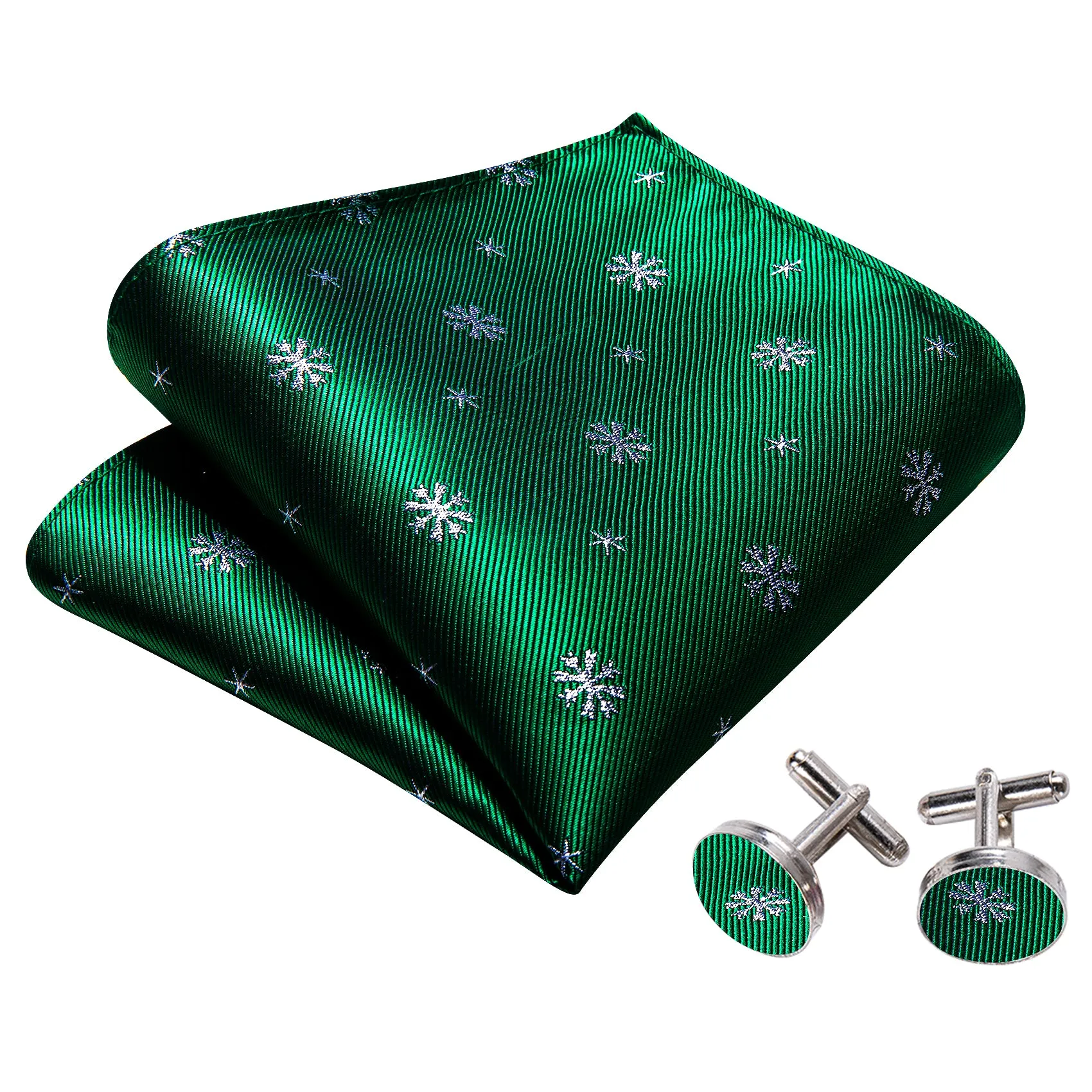 Christmas Green White Snowflake Silk Self Tie Bow Tie Hanky Cufflinks Set sold by Barrywang product image thumbnail 5